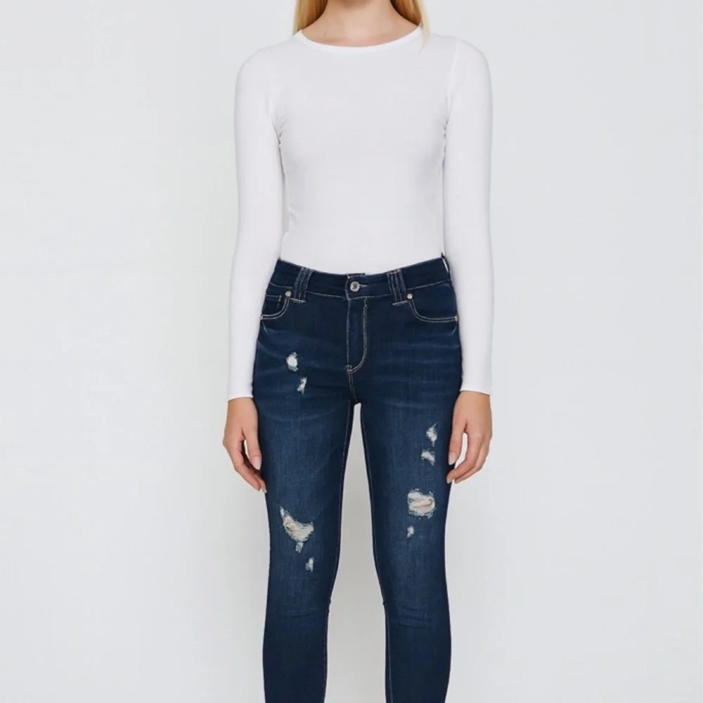 Amethyst Jeans Blue Denim with Plaid Accent